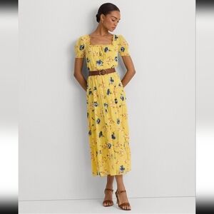 Ralph Lauren Floral Georgette Puff-Sleeve Midi Dress